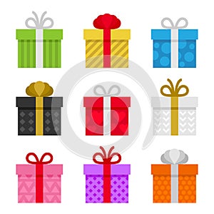 Colorful Gift Boxes Set. Vector