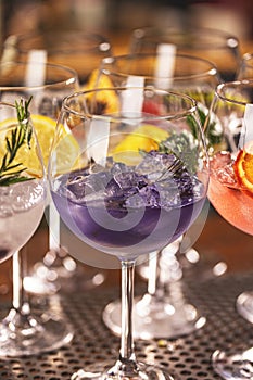 Colorful gin tonic cocktails