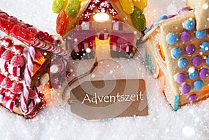 Colorful Gingerbread House, Snowflakes, Adventszeit Means Advent Season