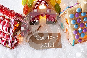 Colorful Gingerbread House, Snowflakes, Text Goodbye 2018, Snow