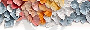 Colorful Ginkgo Leaves with Gray Wavy Lines and White 3D Background Fitted in a Canvas Frame on a Wall, generative Ai