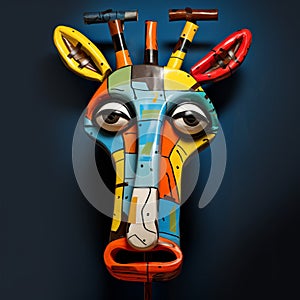 Colorful Giraffe Mask: A Cubist Deconstruction Of Playful Caricature