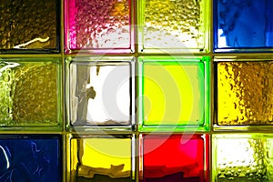 Colored glass blocks. Colorful glass blocks panel for background pattern.