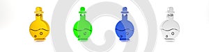 Colorful Glass bottle with magic elixir icon isolated on white background. Computer game asset. Minimalism concept. 3D