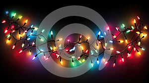 Colorful glass bulbs. Vibrant string of multi-colored Christmas lights on dark background