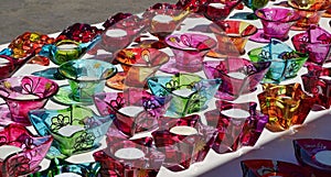 Colorful glass candlesticks souvenirs, Malta