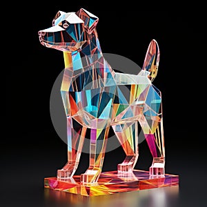Colorful Glass Dog Statue: Luxurious Geometry And Translucent Layers