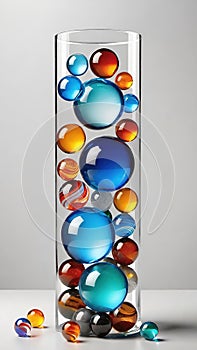 Colorful glass marbles on gray background.