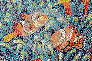 Colorful glass mosaic art shape fish.