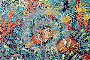 Colorful glass mosaic art shape fish.