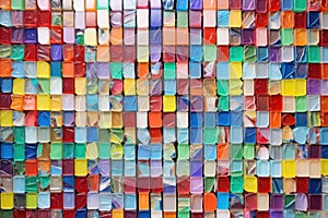 colorful glass mosaic tiles arranged in rainbow hues