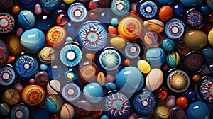 Colorful Glass Orbs: a Macro Collection of Multi-Colored Spheres in Large Group generated by AI tool