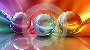 Colorful Glass Spheres on Abstract Wave Background