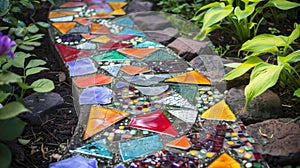 Colorful Glass Tile Garden Path