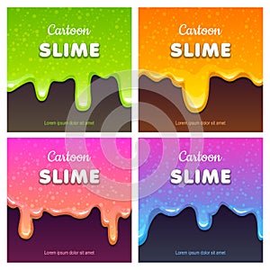 Colorful glittery slimy dribbles. Slime backgrounds set.