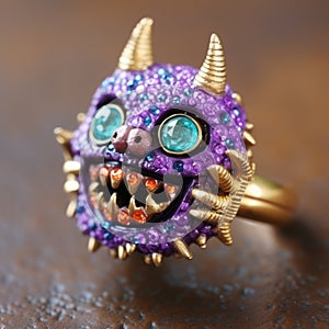 Colorful Glittery Smiling Monster Ring photo
