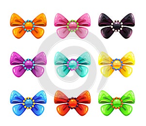 Colorful glossy decorative bows set.