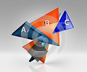 Colorful glossy glass triangle on empty 3d space