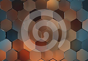 Colorful glossy hexagons background pattern. Abstract hexagonal gradient texture. 3D rendering