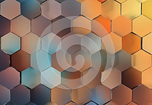 Colorful glossy hexagons background pattern. Abstract hexagonal gradient texture. 3D rendering