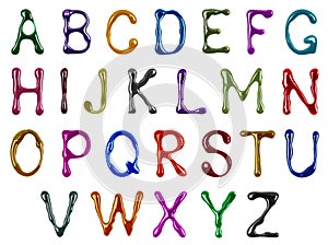 Colorful glossy large latin letters drawn with paint isolated on a white background