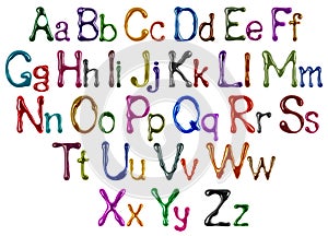 Colorful glossy large and small latin letters drawn with paint isolated on a white background