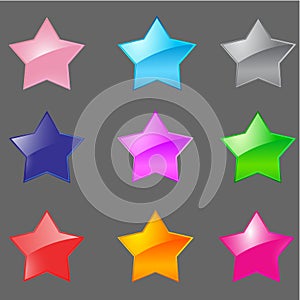 Colorful glossy star icon set