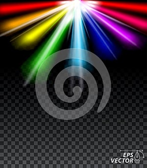 Colorful glowing bright light background or rainbow shining star busting explosion concept. Eps.