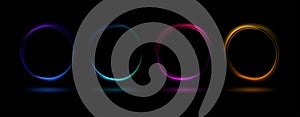 Colorful glowing dynamic waves in circle shape with reflection isolated on black background. Abstract vector