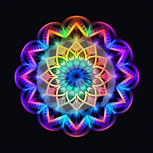 colorful glowing fire and ice Mandala . Spiritual beautiful lower style generative AI