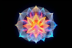colorful glowing fire and ice Mandala . Spiritual flower style generative AI