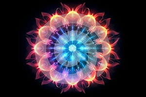 colorful glowing fire and ice Mandala . Spiritual glowing chakra generative AI