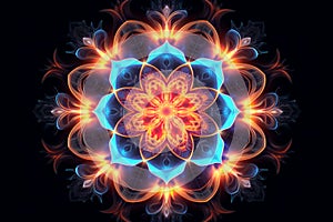 colorful glowing fire and ice Mandala . Spiritual neon flower style generative AI