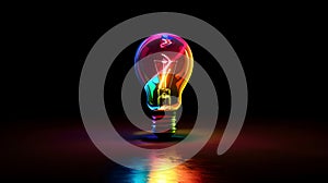 a colorful glowing idea bulb lamp, visualization of brainstorming, bright idea and creative thinking