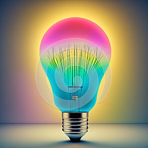 a colorful glowing idea bulb lamp, visualization of brainstorming, bright idea and creative thinking, generative ai