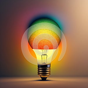 a colorful glowing idea bulb lamp, visualization of brainstorming, bright idea and creative thinking, generative ai