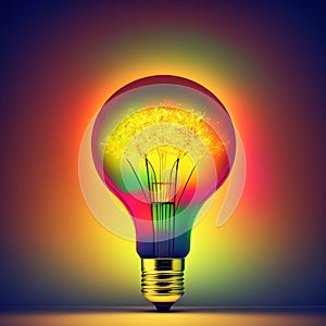 a colorful glowing idea bulb lamp, visualization of brainstorming, bright idea and creative thinking, generative ai