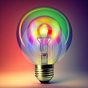 a colorful glowing idea bulb lamp, visualization of brainstorming, bright idea and creative thinking, generative ai