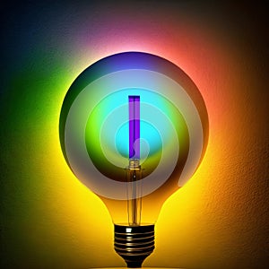 a colorful glowing idea bulb lamp, visualization of brainstorming, bright idea and creative thinking, generative ai