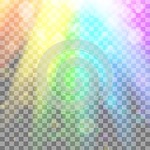 Colorful glowing light. Rainbow rays. Rainbow . Glaring effect with transparency. Graphic element for documents, templates,