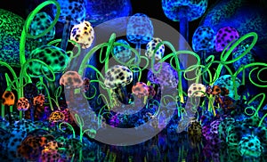 Colorful glowing mushrooms