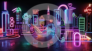 Colorful glowing neon city. Generative AI