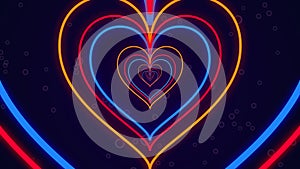 Colorful glowing neon-like heart tunnel background for Valentine\'s Day. photo