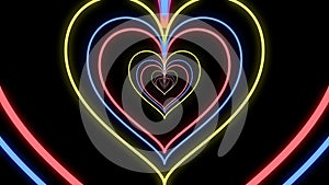 Colorful glowing neon-like heart tunnel background for Valentine\'s Day. photo
