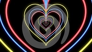 Colorful glowing neon-like heart tunnel background for Valentine\'s Day. photo