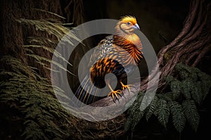 Colorful Golden Pheasant Full Body In Forest. Colorful and Vibrant Animal.