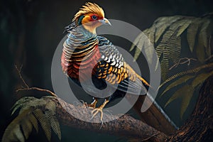 Colorful Golden Pheasant Full Body In Forest. Colorful and Vibrant Animal.