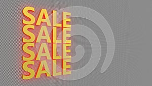 Colorful golden sale sign with red light flash isolated on abstract background. 3D rendering.