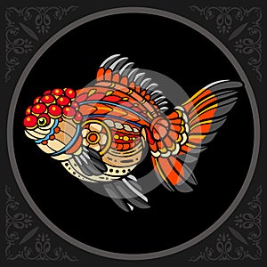 Colorful goldfish mandala arts isolated on black background