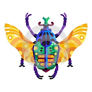 Colorful Goliath Beetle Icon in Flat Design
